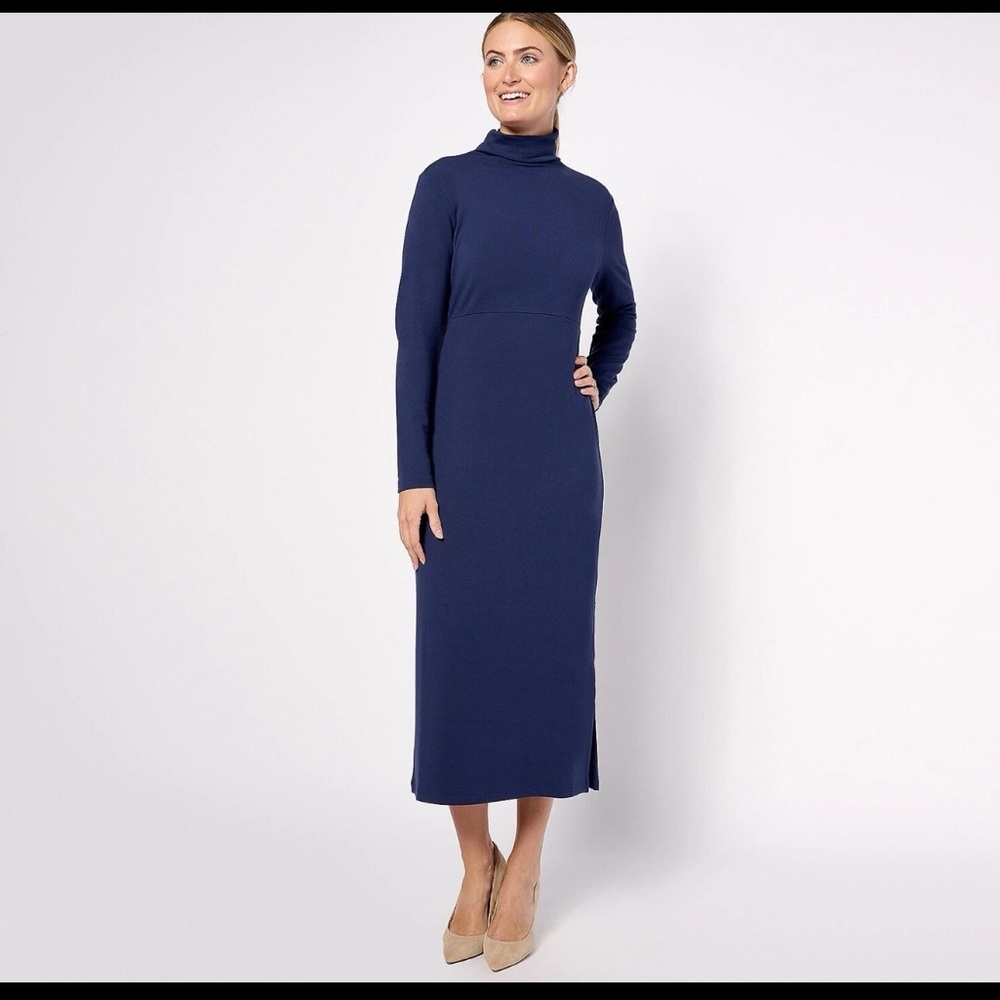 Women with Control by Renée Plus Size 2X Navy Turtleneck Midi Dress